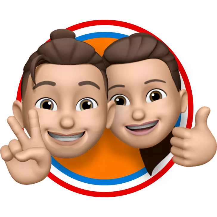 Sensei Edo en Anne Slui als Aikido emoji. Omringt door de Nederlandse vlag, omdat zij een Nederlandse Aikido dojo hebben.